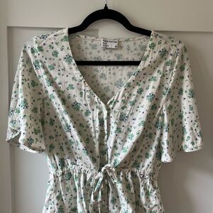 Frank & Oak Floral Blouse - White and Green